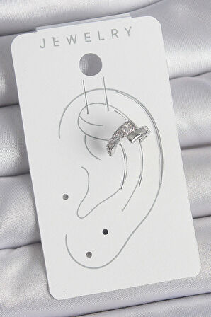 Pirinç Gümüş Renk Zirkon Taşlı Kadın Kıkırdak Küpe