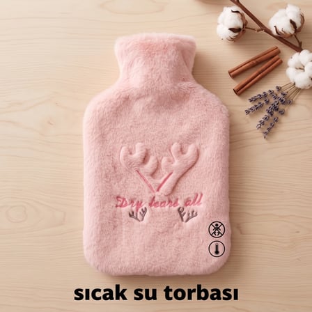 BakGelAl Peluş Sıcak Su Torbası – Pembe Geyik Desenli Yumuşak Dokulu Isı Torbası (Büyük)