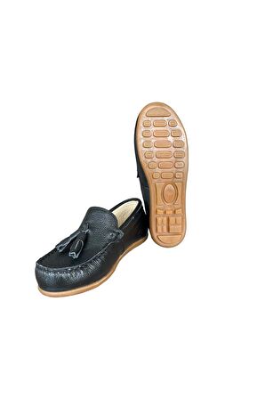 Hakiki Deri Püsküllü Erkek Çocuk Ayakkabı SİYAH