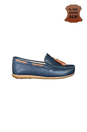 Hakiki Deri Püsküllü Erkek Çocuk Ayakkabı LACİVERT