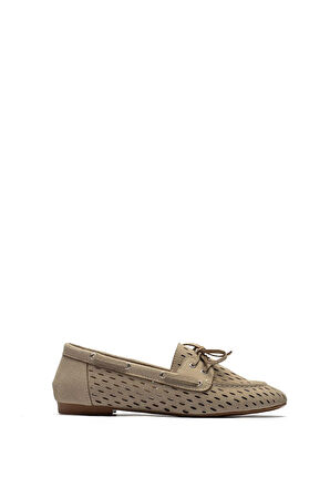 Kadın Bağcıklı Delikli Espadril Süet Günlük Babet Ayakkabı 9075