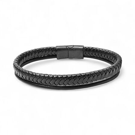  FM Siyah Renk Çoklu Deri Bileklik 31833B5D1 