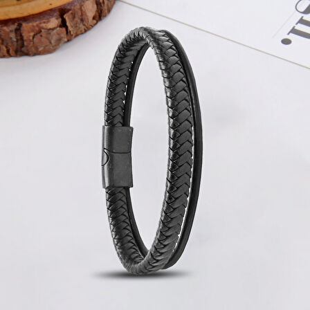  FM Siyah Renk Çoklu Deri Bileklik 31833B5D1 