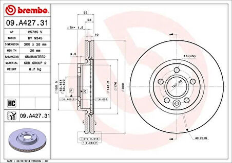 ON FREN DISK AYNASI MONDEO 4 S MAX GALAXY 2007-2011 FREELANDER 2 2006-2014 EVOQUE 2012-2018  VOLVO S60 2 2010 S80 2 570 3 XC70 2 2006 300CM CAP 7G911125BA 30769056