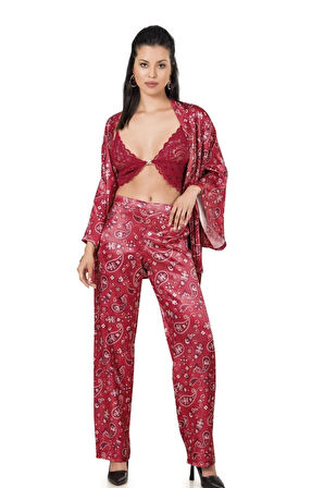 Saten Üçlü Braledli Saten Pijama Takımı - 227