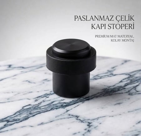 Mat Siyah Paslanmaz Çelik Kapı Stoperi – Lüks Zemin Tipi Kauçuk Tamponlu Kapı Stopu