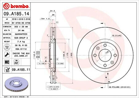 ÖN FREN AYNASI CORSA F E 2019 MOKKA E 2020 208 2019 2008 2019 308 2007 3008 2009 5008 2009 C4 2020 DS5 2015 DS3 2018 302X34X4DL HAVALI 4249 J8 4249 64 4249 86 4249 81 (2 ADET)