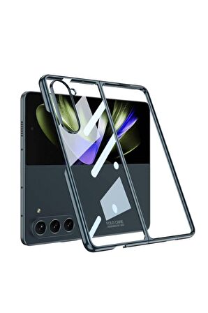 Samsung Galaxy Z Fold 5 ile Uyumlu Kılıf 180 Derece Açılıp Kapanabilen Cam Telefon Kılıfı Kapak