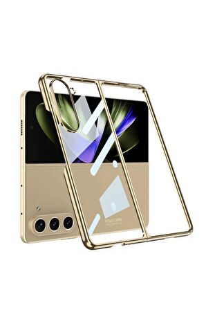 Samsung Galaxy Z Fold 5 ile Uyumlu Kılıf 180 Derece Açılıp Kapanabilen Cam Telefon Kılıfı Kapak