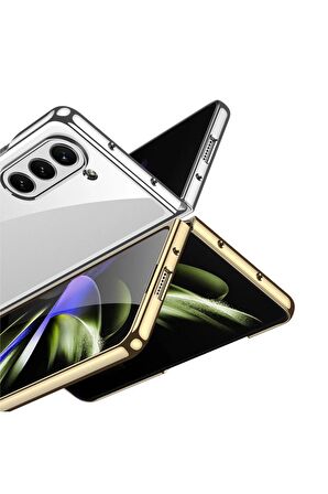 Samsung Galaxy Z Fold 5 ile Uyumlu Kılıf 180 Derece Açılıp Kapanabilen Cam Telefon Kılıfı Kapak