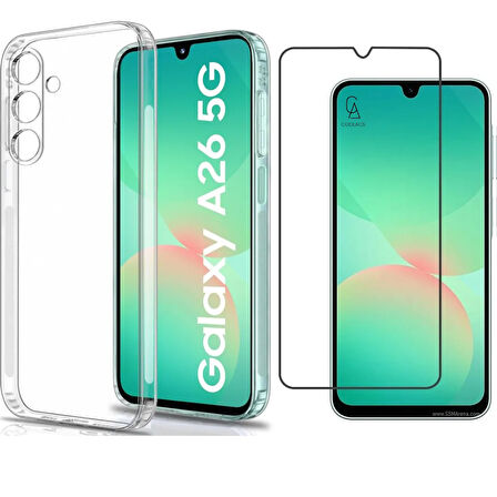 Samsung Galaxy A26 Uyumlu Kılıf Esnek Silikon Telefon Kılıfı ve Temperli Cam Ekran Koruyucu