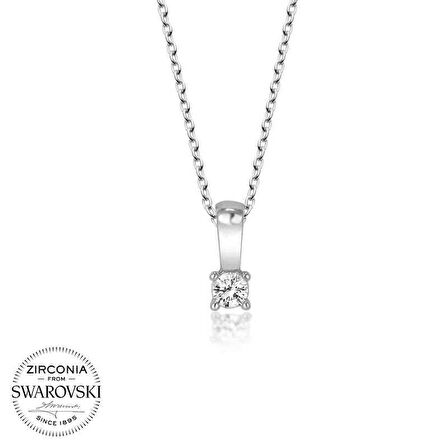 Swarovski Taşlı Gümüş Tektaş Kadın Kolye