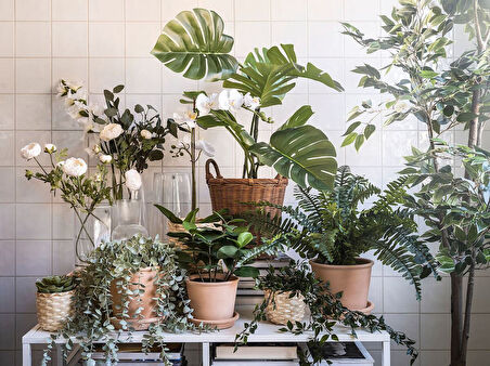 Yapay bitki, yeşil, 19 cm, monstera