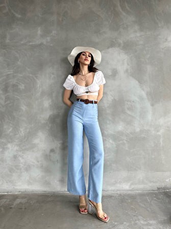 Beli Kemerli Keten Pantolon