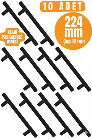 10 ADET Keijo SİYAH 224mm Paslanmaz Kulp (mobilya, dolap kulbu, kulp modeli)