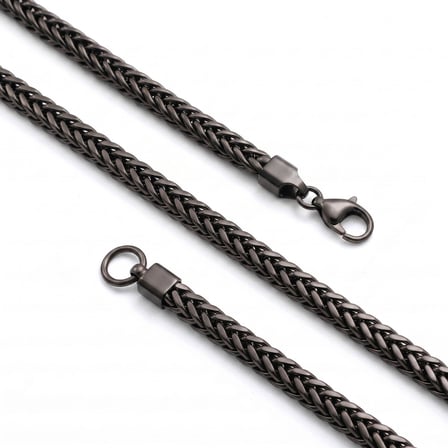 💎 Premium Parlak ve Şık Köşeli Örgü Zincir Erkek Çelik Kolye 3x3 mm 55 cm 3183ECK013 - Siyah Renk