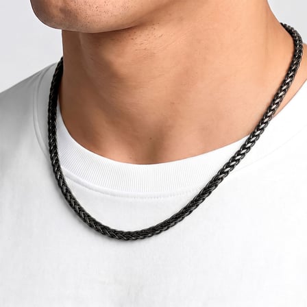 💎 Premium Parlak ve Şık Köşeli Örgü Zincir Erkek Çelik Kolye 3x3 mm 55 cm 3183ECK013 - Siyah Renk