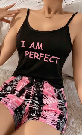 Ruselin Kadın Pijama Askılı Şortlu Takım Siyah S/M