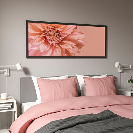 Çerçeveli resim, çok renkli, 140x56 cm, pembe çiçekler, siyah