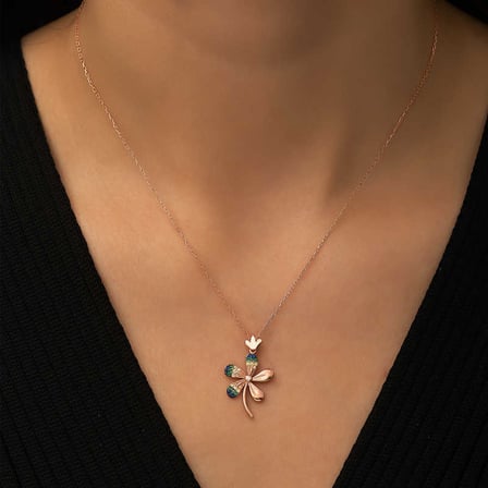 💎 Premium Parlak ve Şık Rose Çiçek Model Kadın 925 Ayar Gümüş Kolye (45 cm)