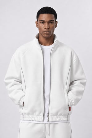 Erkek Biye Detaylı Panda Oversize Zip Ekru