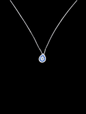 925 Ayar İthal Gümüş Zirkon Taşlı Nazar Boncuğu Kolye 💙 Şık ve Anlamlı Hediye