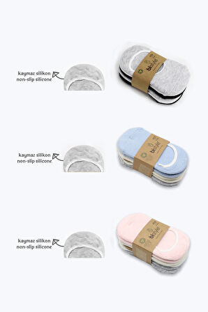 Bistyle 6'Lı Silikonlu Babet Penye Çorap BS30101B Gri Beyaz Siyah