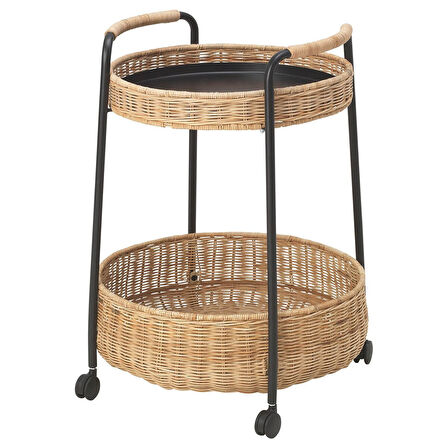Tekerlekli yan sehpa, rattan-antrasit