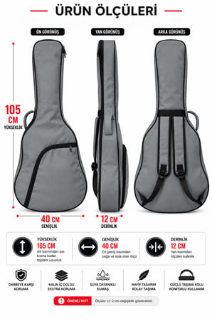 Yankı KGC-40GR Gri Klasik Gitar Kılıfı Kalın Pedli Suya Dayanıklı Softcase
