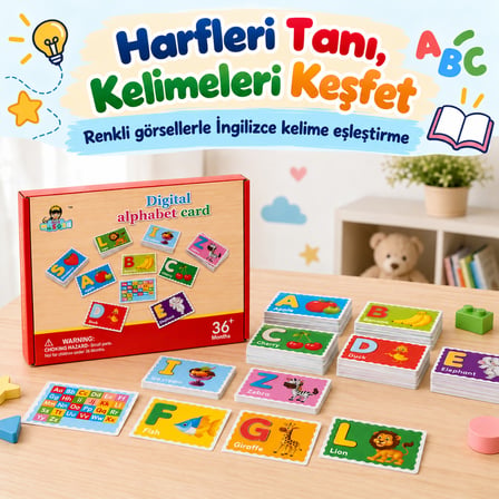 BakGelAl İngilizce Öğreniyorum Eğitici Hafıza Kartları - Harf Tanıma ve Görsel Kelime Kartları Seti (36 Ay+)