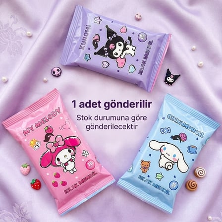 BakGelAl Kuromi Lisanslı Mini Islak Mendil- Kuromi Taşınabilir Cep Islak Mendili 15'li