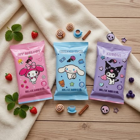 BakGelAl Kuromi Lisanslı Mini Islak Mendil- Kuromi Taşınabilir Cep Islak Mendili 15'li