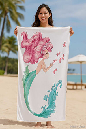 SeaDream Tropikal Desenli Plaj Havlusu 70X140 Cm Denizkızı