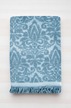 2 Parça Jakarlı Banyo Havlu Takımı &#37;100 Pamuklu 90x150 Cm Arden Mavi