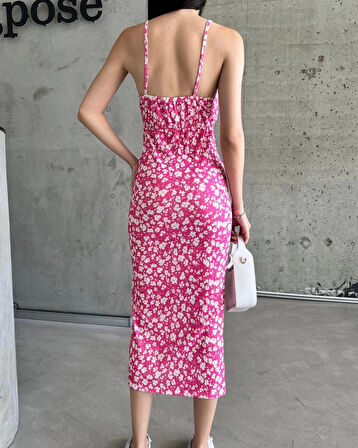 Kaşkorse Desenli askılı elbise