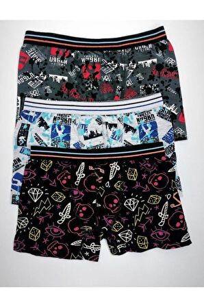 Erkek Çocuk Siyah Desenli Boxer 3 Adet