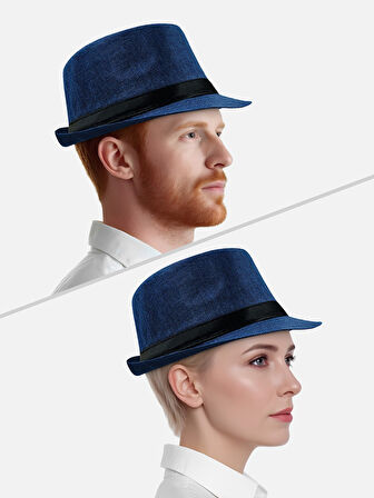  Yazlık Kumaş Lacivert Fötr Trilby Şapka
