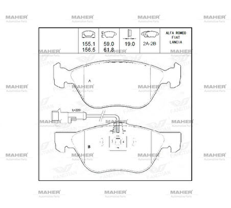 FREN BALATA MAREA 1996-2007 / BRAVA 1995-2002 / BRAVO 1995-2004 / ALFA 147 2001-2010 FİŞLİ ÖN 9948476