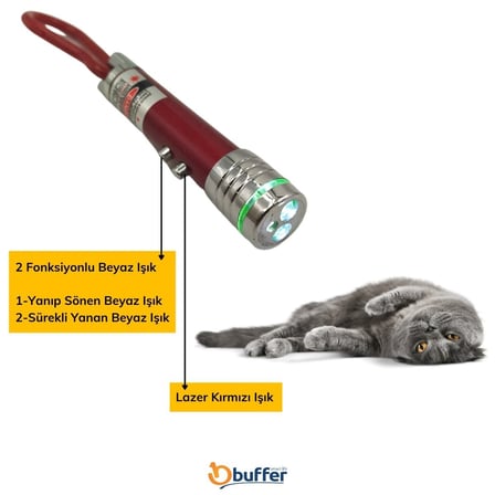 BakGelAl 3 Fonksiyonlu Kırmızı Beyaz Işıklı Led Lazer Kedi Köpek Oyuncak Anahtarlık
