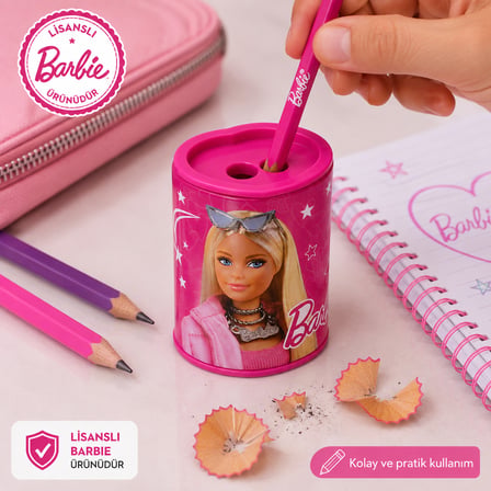 BakGelAl Lisanslı Barbie Metal Kalemtraş Hazneli Tekli Çocuk Okul Kırtasiye Kalem Açacağı