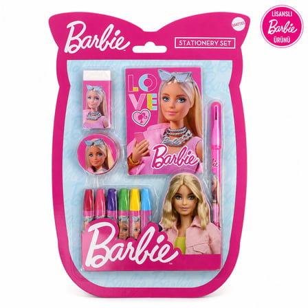 Barbie Okul Kırtasiye Seti – Pastel Boya, Defter, Kalem, Silgi ve Kalemtıraş