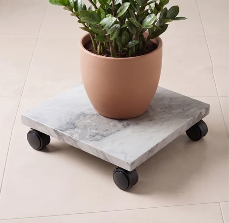 Mermer Desenli Tekerlekli Stand Saksı, Damacana ve Tüp Altlığı (30x30 cm)