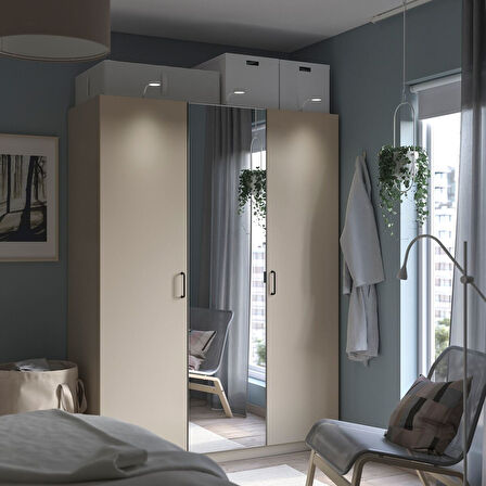 PAX gardırop, bej-aynalı cam, 150x60x201 cm