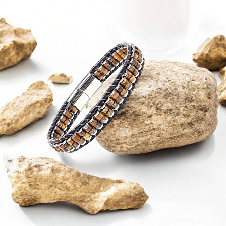  FM Kaplan Gözü & Hematit Çelik Örgülü Deri Bileklik 31832B22D1 