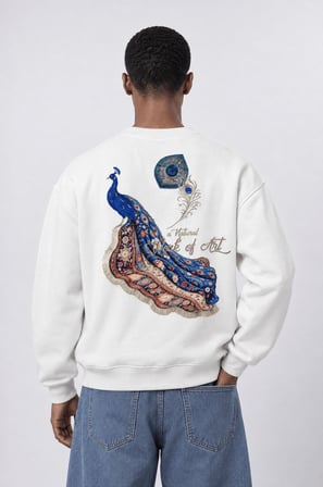 Erkek Natural Patch Detaylı Oversize Sweatshirt Ekru