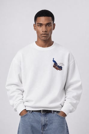 Erkek Natural Patch Detaylı Oversize Sweatshirt Ekru