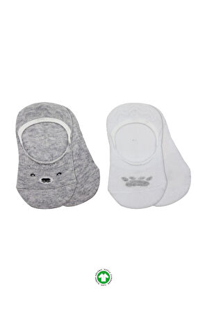 Bistyle 2'Li Babet Cute Face Penye Çorap 30103 Gri Beyaz