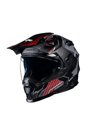 X.wed 2 Wıld Country Kapalı Fiber Kask Mat Gri-kırmızı