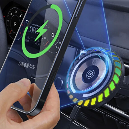 Magsafe hızlı şarj destekli Rbg ışıklı araba için havalandırma telefon tutucu araç içi tutucu