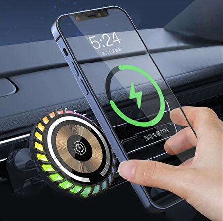Magsafe hızlı şarj destekli Rbg ışıklı araba için havalandırma telefon tutucu araç içi tutucu